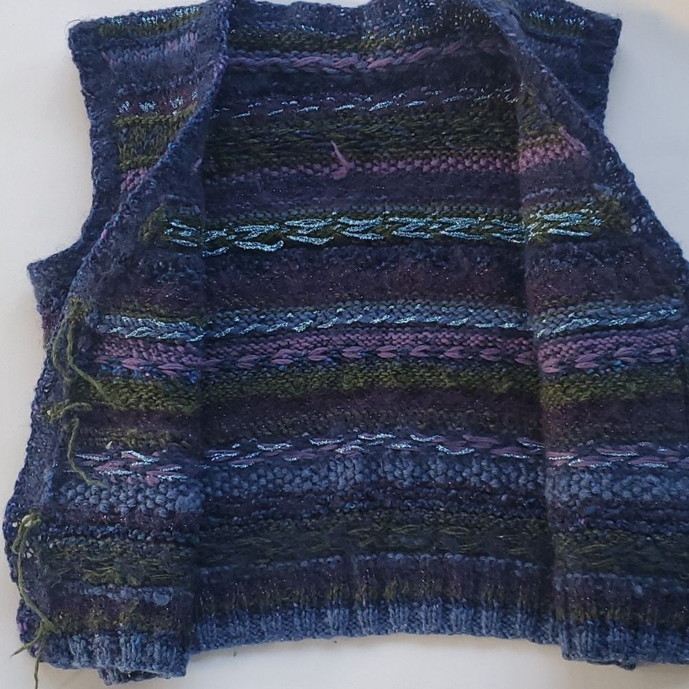 HANDMADE HANDKNIT SWEATER VEST BUTTON UP BLUE PURPLE GREEN ACADEMIA SMALL - Picture 9 of 10